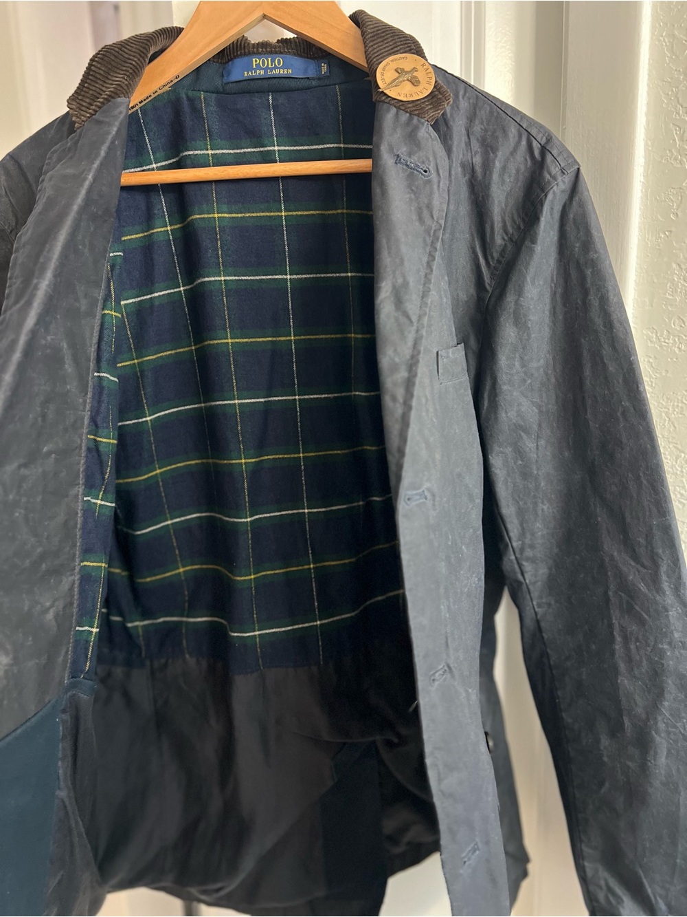 NWT Vtg Polo Ralph Lauren Navy Waxed Cotton Field Coat with Corduroy Collar - Picture 5 of 11